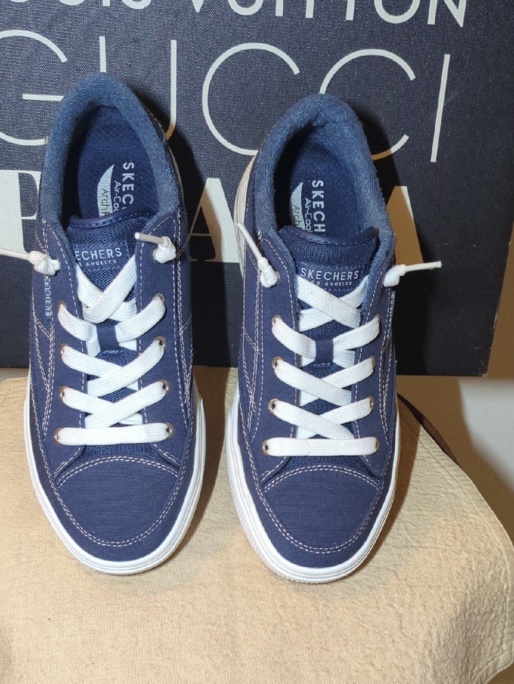 Skechers Navy & White Canvas Street Arch Fit Arcade-Arcata Sneakers NOW ONLY $50